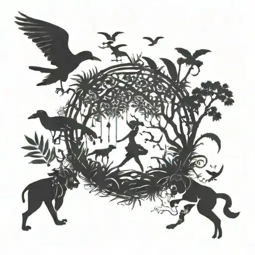 Incorporate A Graceful Dancer Silhouette Surrounded By A Menagerie Of Animals In A Jungle Setting