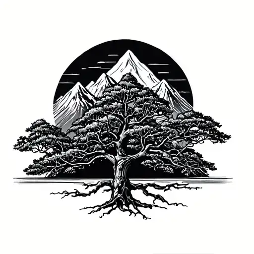 Rowan Tree With Mountains Behind It