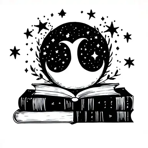 Stack Of Books With Cresent Moon And Stars