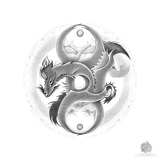 A Fox And Dragon Intertwined In An Infinite Yin Yang Symbol