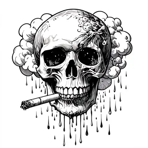 Skull Cigarette Under Rain Cloud