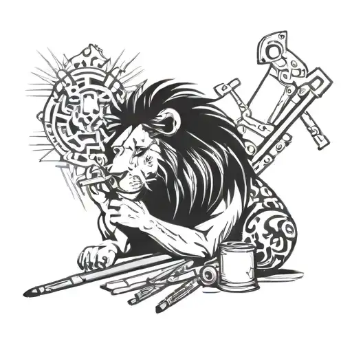 A Lion Smoking A Joint Surrounded By Construction Tools