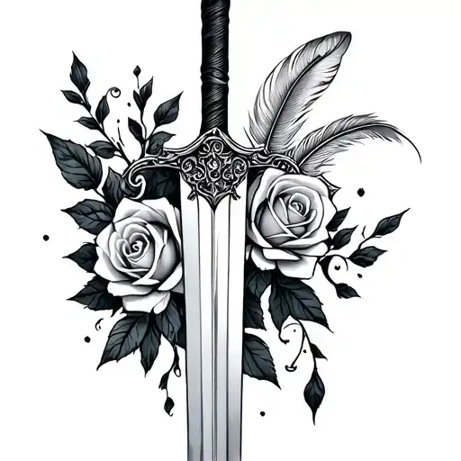 Hanging Sword With Rose And Feather