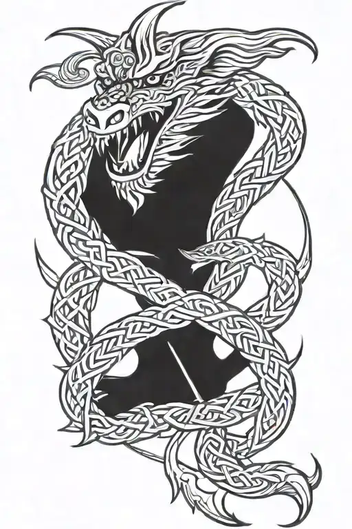 Viking Dragon With Celtic Knot Scales Intertwined Wrapping A Valknut