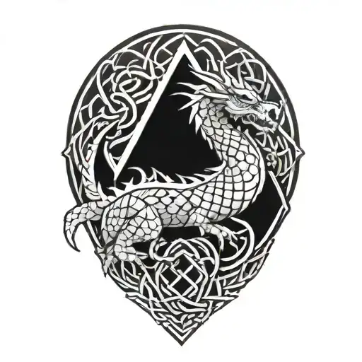 Dragon With Celtic Knot Scales Wrapping Around A Valknut