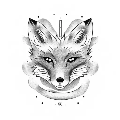 Masculin Japanese Fox Mask Tattoo With Ribbons And Smoke