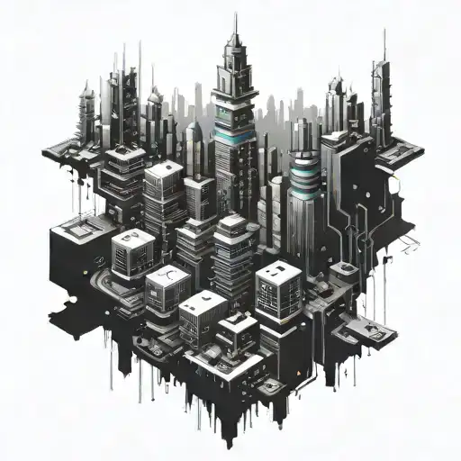 A Futuristic Cyberpunk Cityscape With Coding Elements