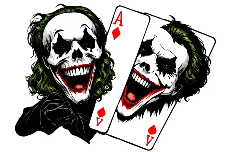 Joker Skull Holding Up Joker Playing Card While Laughing