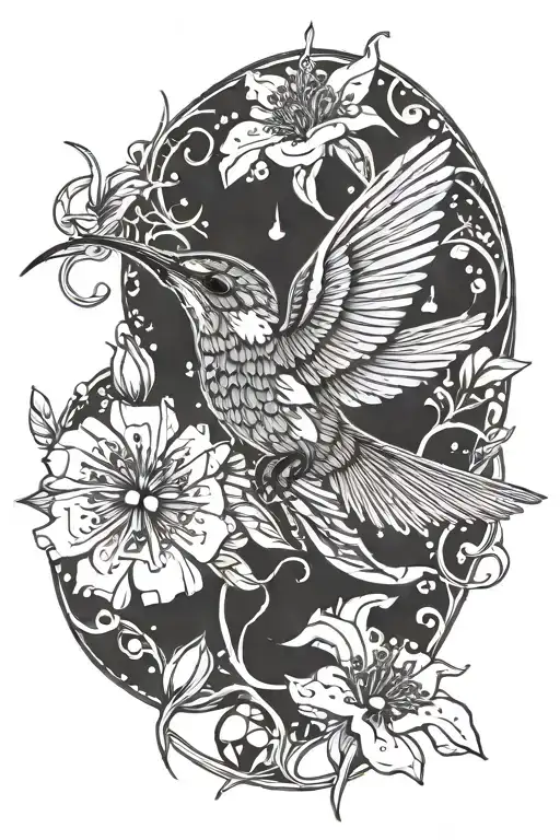 Colibri Flying Bird With Cosmo Flower