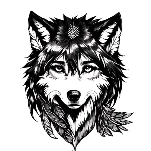 Indiginous Wolf Girl Feather