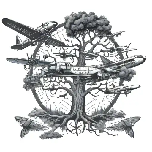 A Family Tree Intertwined With Aviation Elements Like Propellers And Wings