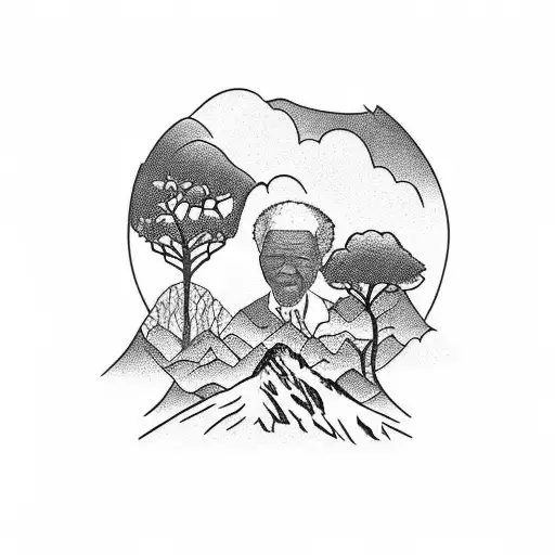 African Landscape With A Silhouette Of Nelson Mandela In The Foreground