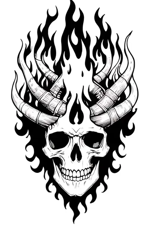 Skull With Horns Surround By Fire