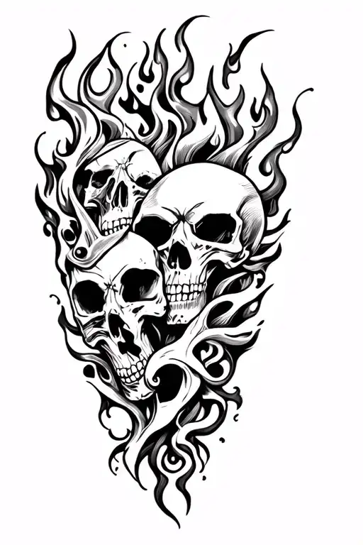 Skulls With Flames Left Arm Half Sleeve