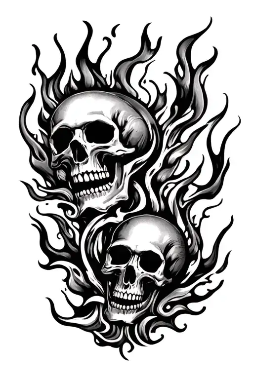 Skulls With Flames Left Arm Half Sleeve
