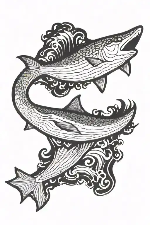 Muscle Contouring Sun With Waves And Stingray Tail At The Bottom