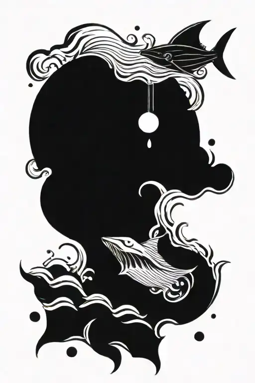 Sun With Waves And Stingray Tail At The Bottom