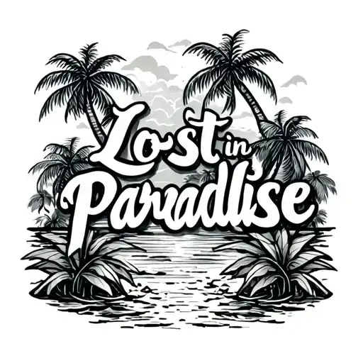 Lost In Paradise Wording Tattoo With Palm Trees
