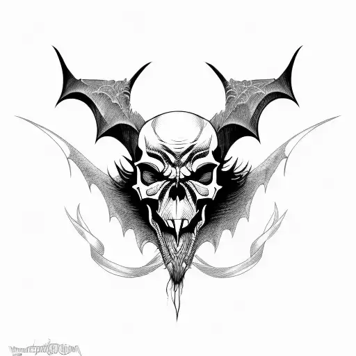 Bat Winged Skull With The Beard Of The Devil