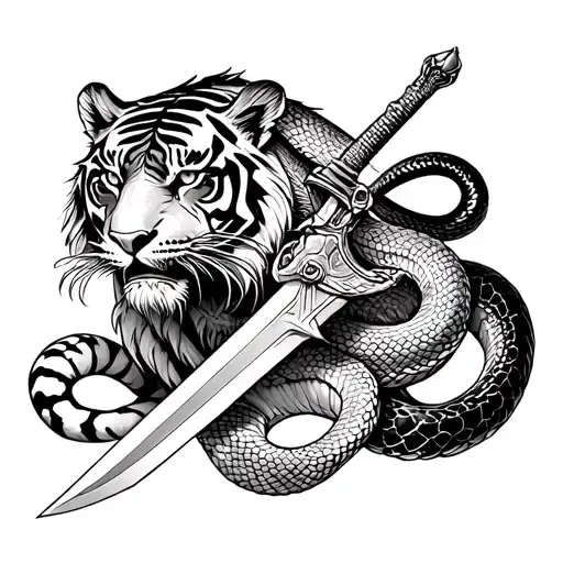 Tiger With A Sword And A Snake