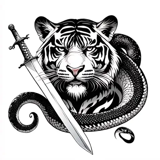 Tiger With A Snake And A Sword