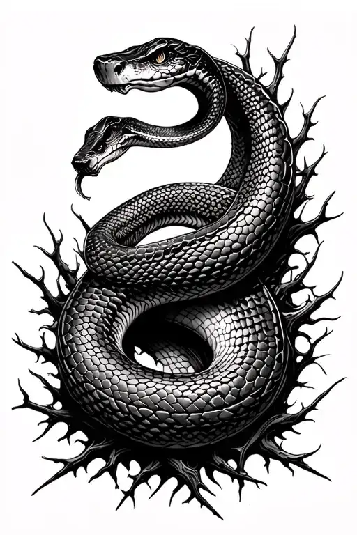 Snake Coming Out Of Dense Thorns
