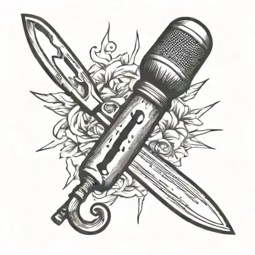 A Humorous Tattoo Design Combining A Chefs Knife And A Microphone