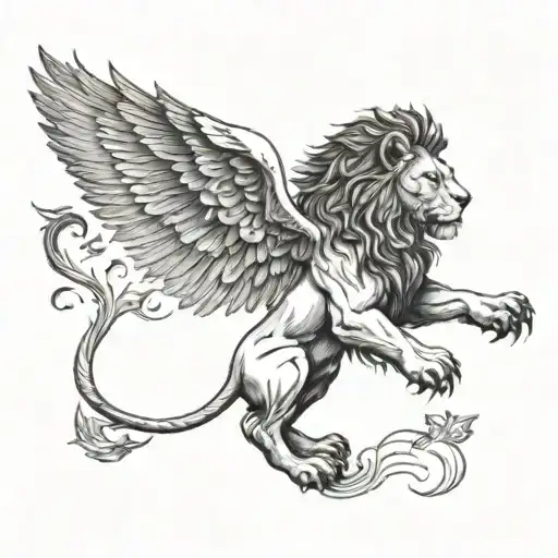 Sitting Lion Spread His Wings Up