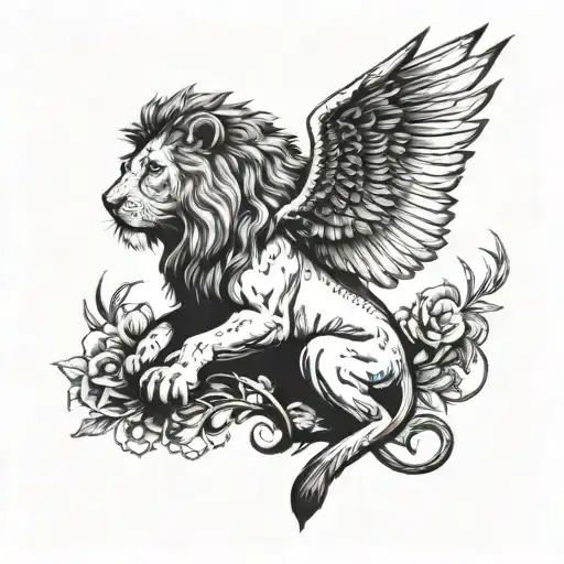 Sitting Lion Spread His Wings Up