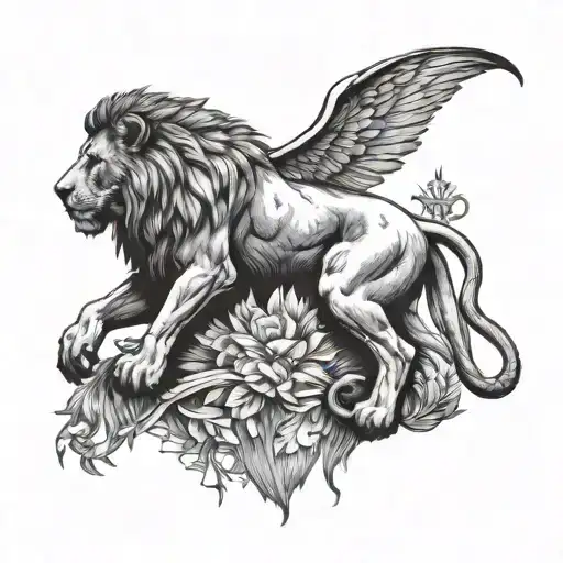 Sitting Lion Spread His Wings Up