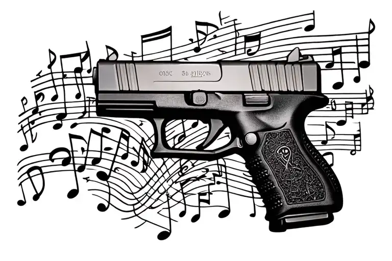 A Glock Pistol Surrounded By Music Notes