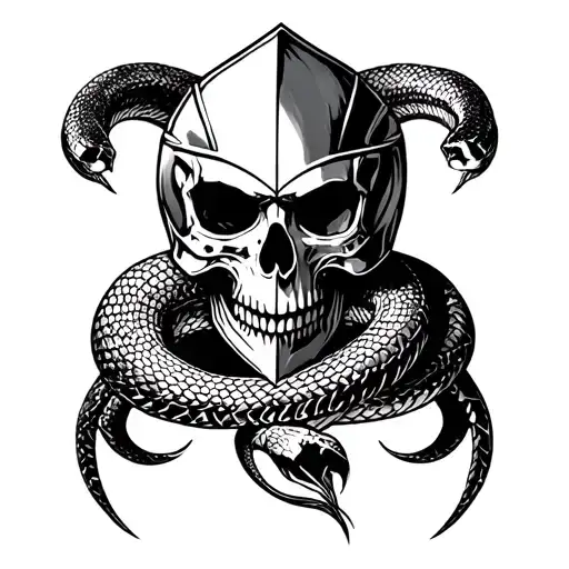 Knight Skull And Snake