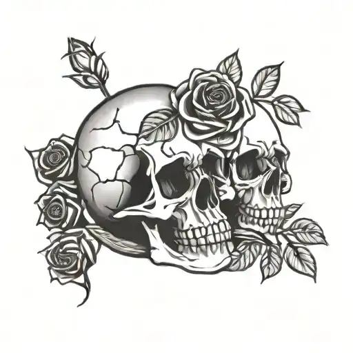 Skull And Rose Intertwined