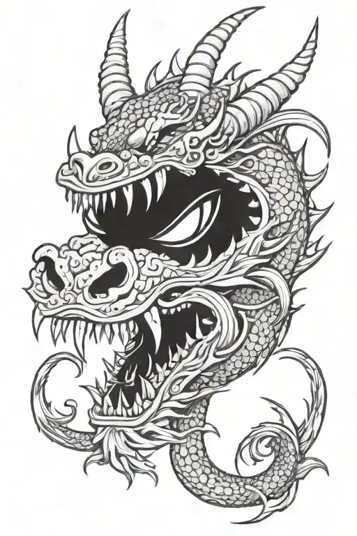 Dragon With Oni Mask