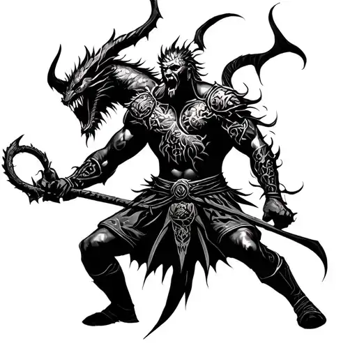 Warrior Fighting Demons