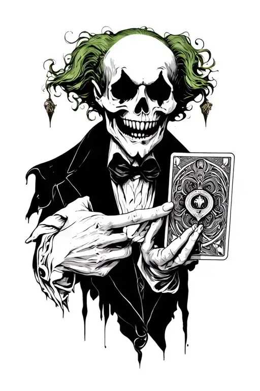 A Skull Joker Holding A Tarot Card In One Hand And The Other Invites Us