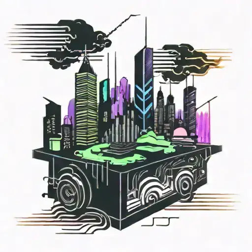 A Futuristic Cityscape With Neon Lights And Sound Waves Representing Edm Music