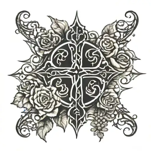 Cross Of Life Surrounded By Roses And Thorns