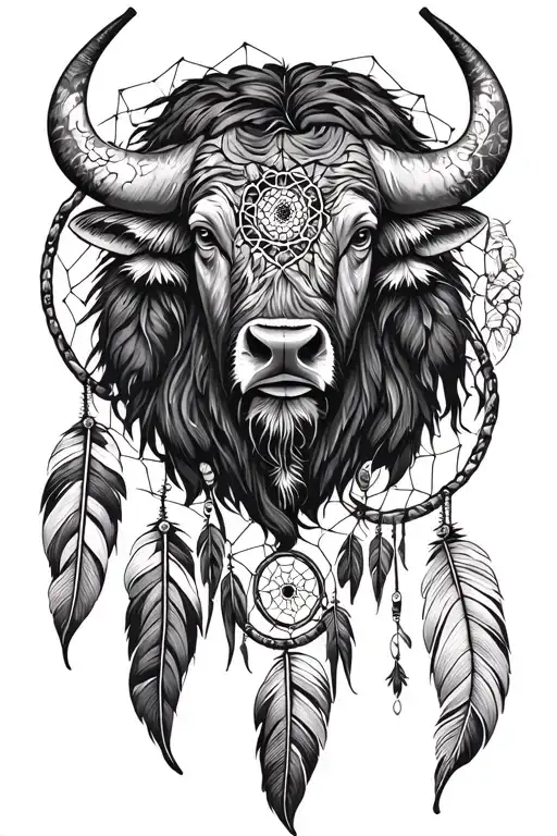 Dream Catcher And Buffalo Head Surrounded