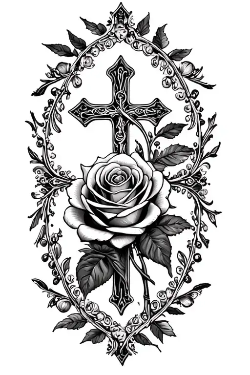 Rosary Cross Rose Tattoo Featuring