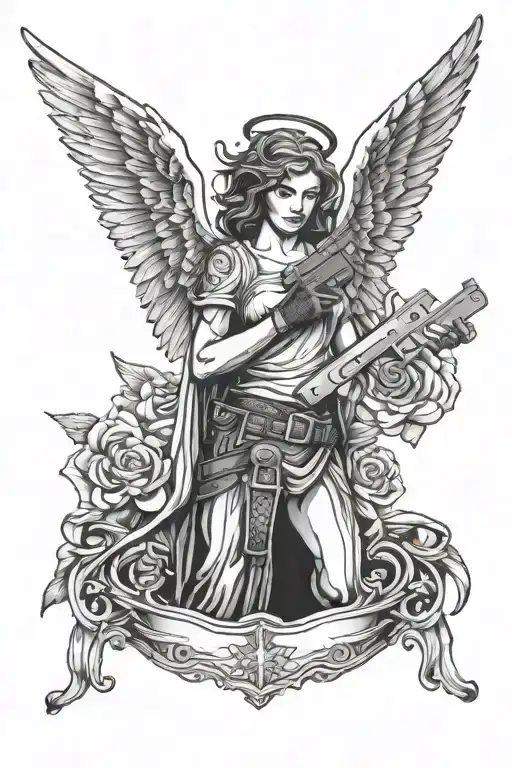 Angel Holding A Gun Belt And Holsters