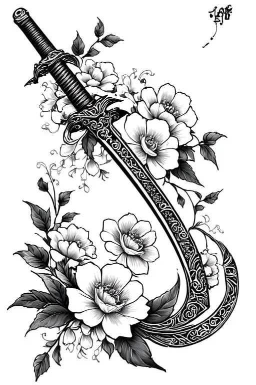 Katana And Flowers