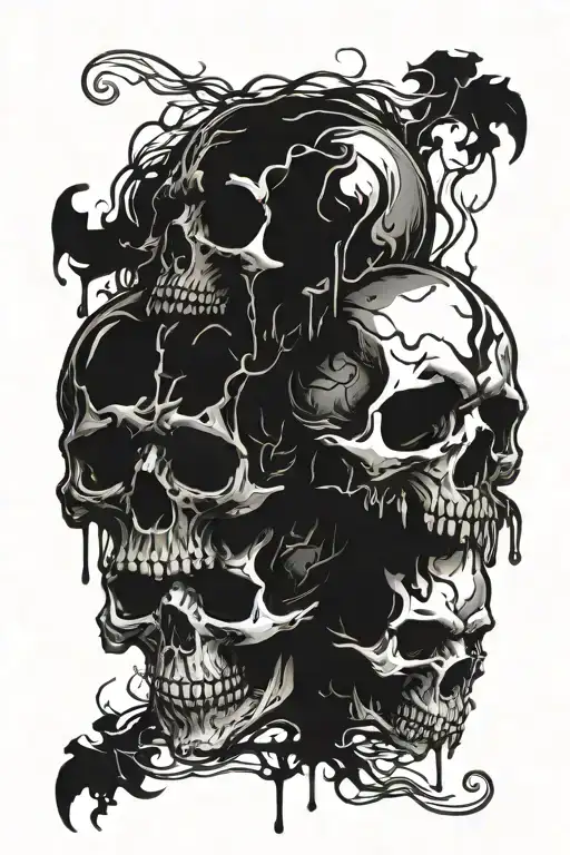 3 Skulls Stacked Differently With Smoke And Blood Dripping