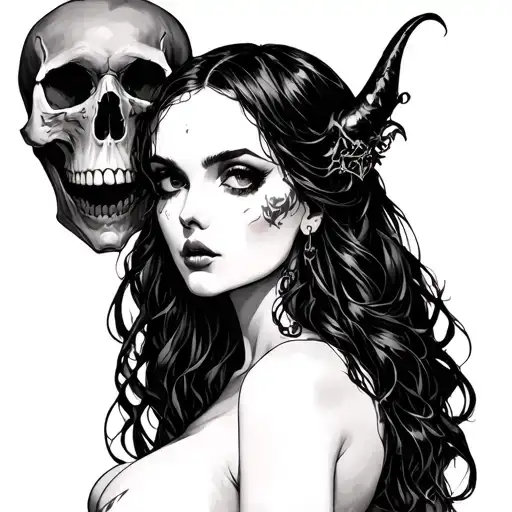 Succubus Holding A Skull
