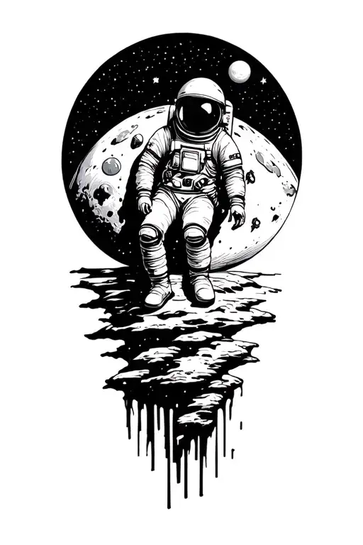 Astronaut Sitting On Top Of The Moon Surrounded