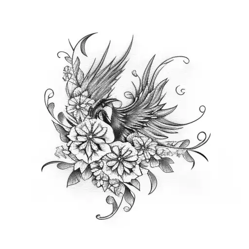 Phoenix With Flowers Around