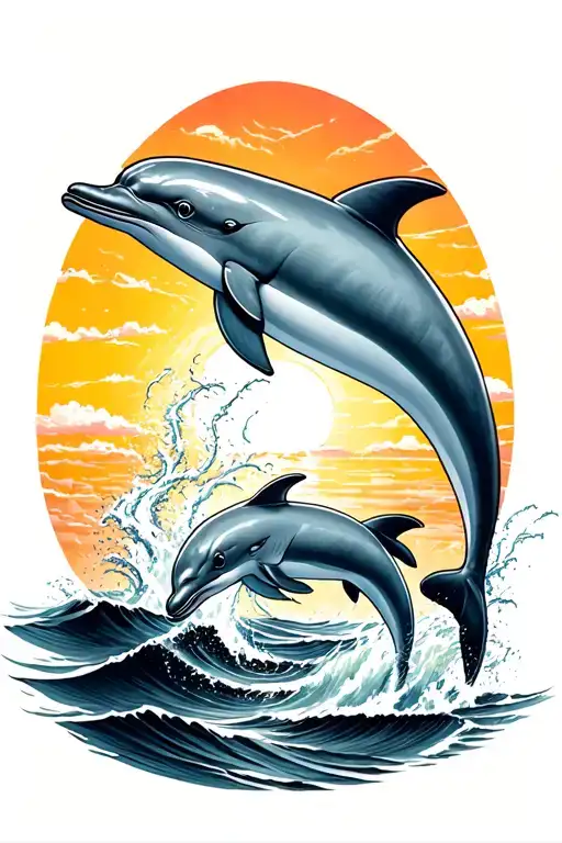 Dolphins Jumping With Sunset