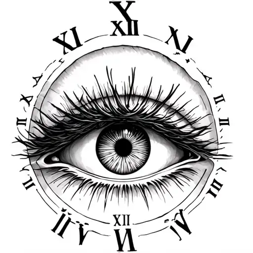 Eye With Roman Numerals Around It On Hand Tattoo Design