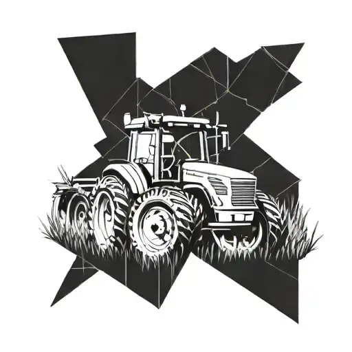 Combine A Tractor With A Field Of Crops In A Geometric Design