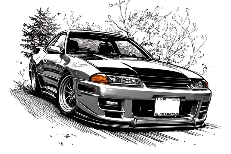 240Sx With Freehand Lines Coming From Behind It